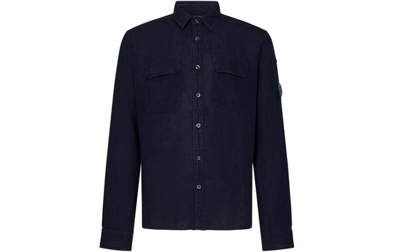 C.P.Company Blue Linen Long Sleeved Shirt
