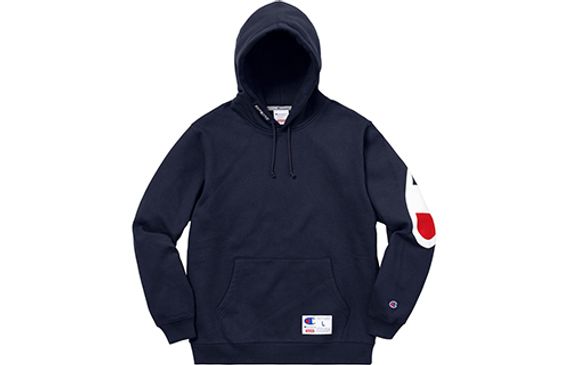 Supreme SS18 x Champion Hooded Sweatshirt Navy Logo