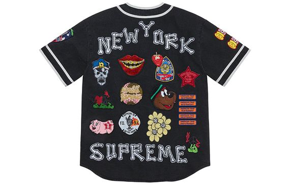 Supreme Week 10 Patches Denim Baseball Jersey V