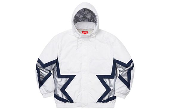 Supreme SS19 Stars Puffy Jacket White logo