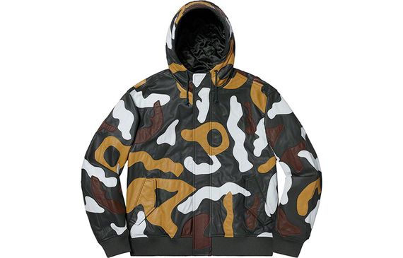 Supreme FW19 Week 12 Camo Leather Hooded Jacket Green Camo