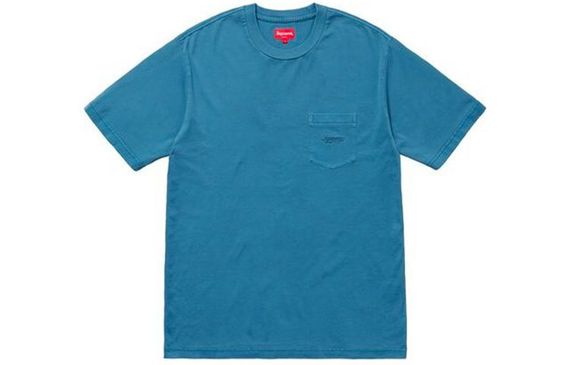 Supreme SS18 Overdyed Pocket Tee Washed Dark Blue Logo T