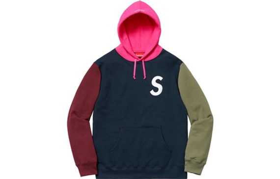 Supreme SS19 S Logo Colorblocked Hooded Sweatshirt Navy S