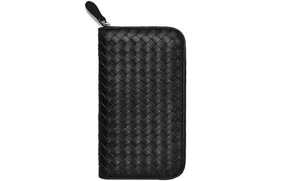 Bottega Veneta Nero Intrecciato Zip-around Wallet # #