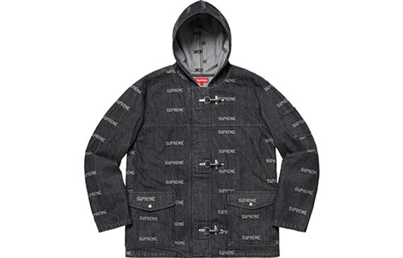 Supreme SS19 Logo Denim Turnout Jacket Black Logo
