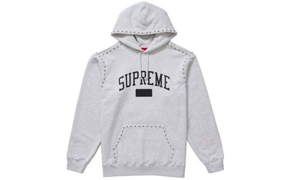 Supreme FW18 Studded Hooded Sweatshirt Ash Grey Logo