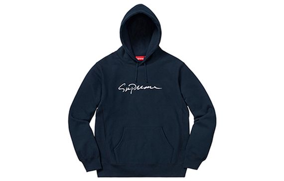 Supreme FW18 Classic Script Hooded Sweatshirt Navy logo