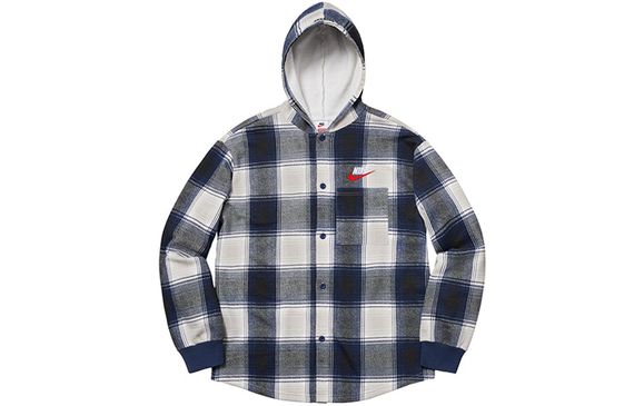 Supreme FW18 x Nike Plaid Hooded Sweatshirt Navy