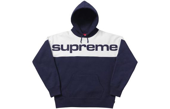 Supreme FW17 Blocked Hoodie Navy Logo