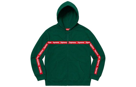 Supreme FW19 Week 9 Text Stripe Zip Up Hooded Sweatshirt