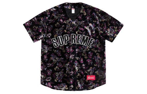 Supreme FW19 Week 1 Floral Velour Baseball Jersey