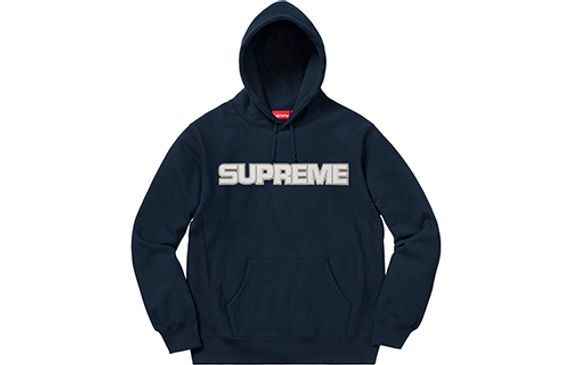 Supreme FW18 Perforated Leather Hooded Sweatshirt Navy Logo