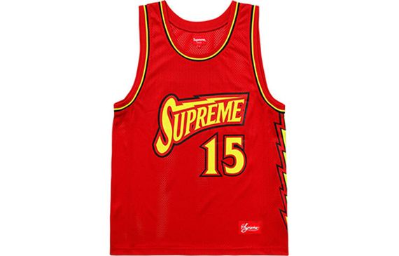 Supreme SS18 Bolt Basketball Jersey Red LOGO