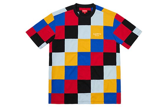 Supreme FW18 Patchwork Pique Tee Red/Yellow/Blue T