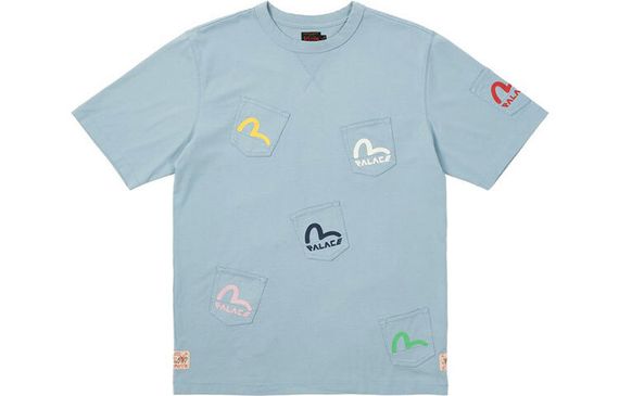 PALACE x EVISU Multi Pocket T-Shirt Dusty Blue Logo T