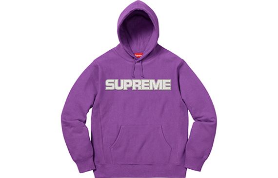 Supreme FW18 Perforated Leather Hooded Sweatshirt Violet logo