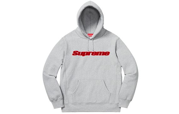 Supreme SS19 Chenille Hooded Sweatshirt Grey Logo