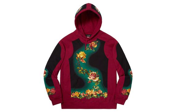 Supreme SS19 x Jean Paul Gaultier Floral Print Hooded Sweatshirt Red