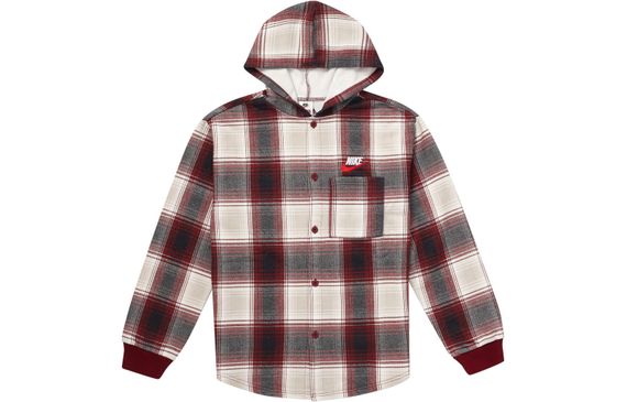 Supreme FW18 x Nike Plaid Hooded Sweatshirt Burgundy
