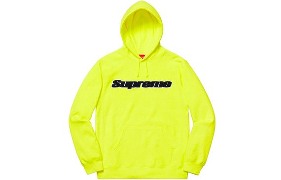 Supreme SS19 Chenille Hooded Sweatshirt Neon Yellow logo