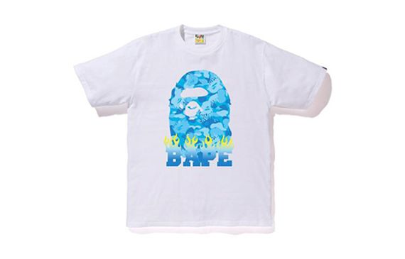 A BATHING APE FIRE CAMO BAPE FLAME TEE MENS T