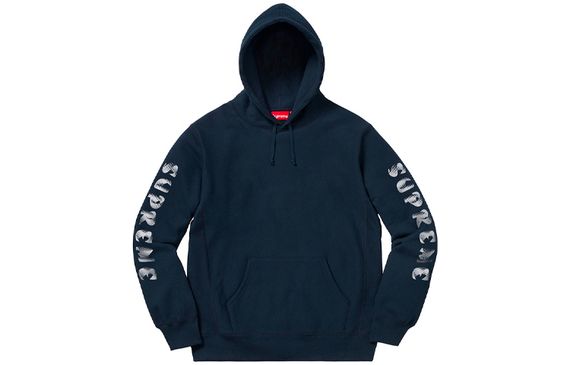 Supreme FW18 Gradient Sleeve Hooded Sweatshirt Navy LOGO