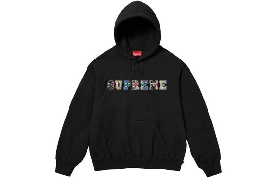 Supreme FW23 WEEK4 COLLEGIATE PATCHWORK LEATHER HOODED SWEATSHIRT Logo
