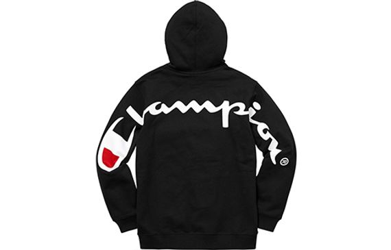 Supreme SS18 Champion Hooded Sweatshirt Black Logo