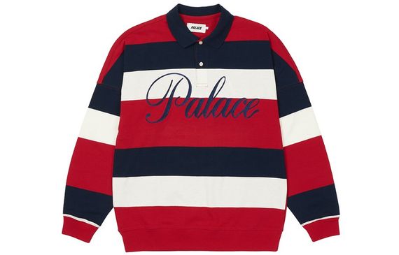 PALACE FW21 Classic Stripe Drop Shoulder Polo Red/Navy/White Logo Polo