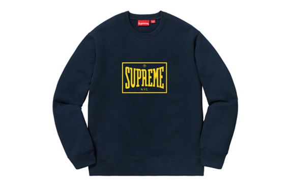 Supreme SS19 Warm Up Crewneck Navy logo