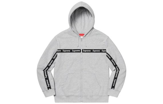 Supreme FW19 Week 9 Text Stripe Zip Up Hooded Sweatshirt