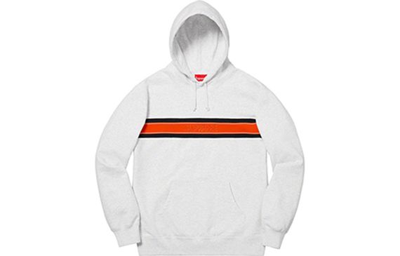 Supreme SS19 Chest Stripe Logo Hooded Sweatshirt AshGrey logo