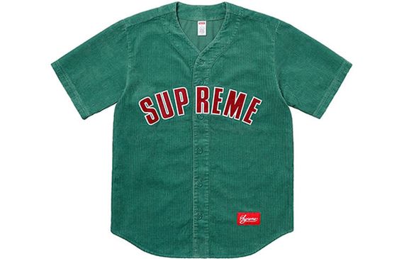 Supreme SS18 Corduroy Baseball Jersey Dusty Teal