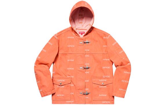 Supreme SS19 Logo Denim Turnout Jacket Orange Logo