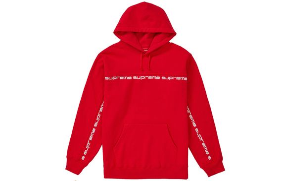 Supreme FW18 Text Stripe Hooded Sweatshirt Red