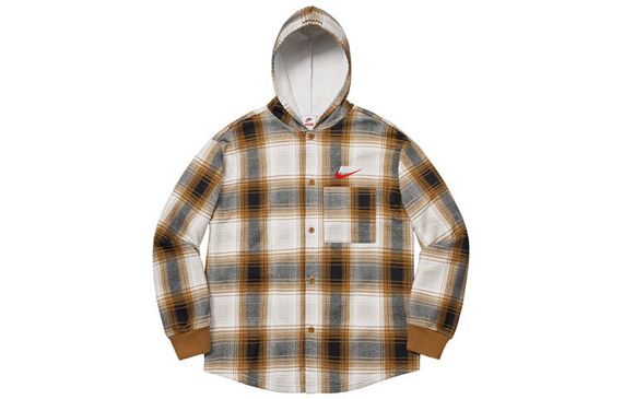 Supreme FW18 x Nike Plaid Hooded Sweatshirt Mustard