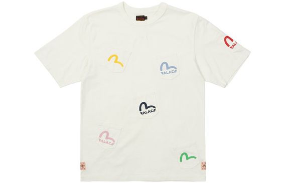 PALACE x EVISU Multi Pocket T-Shirt Egret Logo T