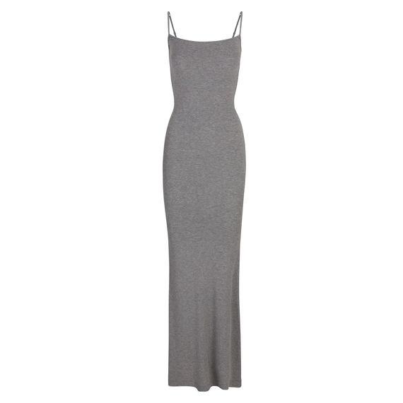 SKIMS SOFT LOUNGE LONG SLIP DRESS /HEATHER GREY/GRAY