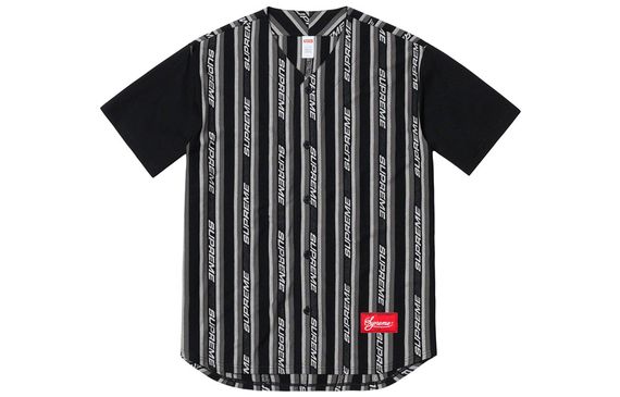 Supreme SS19 Jacquard Logo Baseball Jersey Black logo